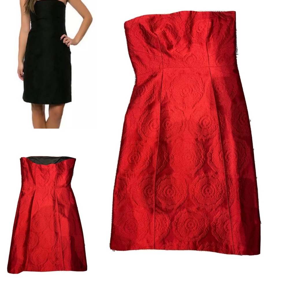 THEORY ORSOLYA STRAPLESS FLORAL RED DRESS SIZE 2 NWT